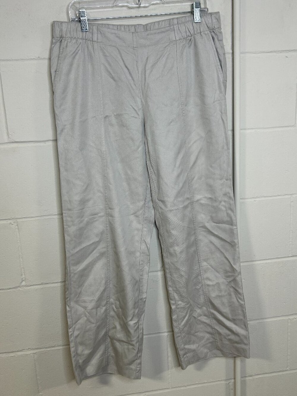 J Jill Pants Womens M Petite Wide Leg Pull On Elastic Waist Beige Comfort